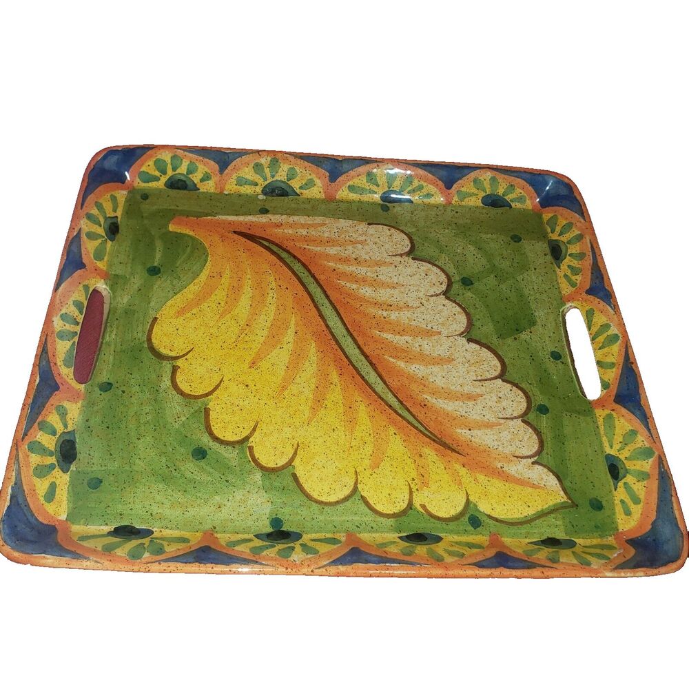 Archer Anita Mary Bellini Piu Italy Made Multicolor ceramic Tray Handles 14" x16